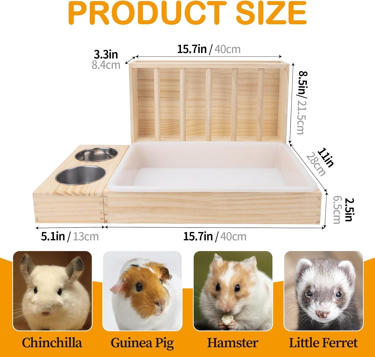 Rabbit Hay Feeder 3 in 1 Wooden Hay Feeder with Litter Box And 2 Bowls Rack Hay Holder for Guinea Pig Chinchillas Hamster Dwarf Rabbit