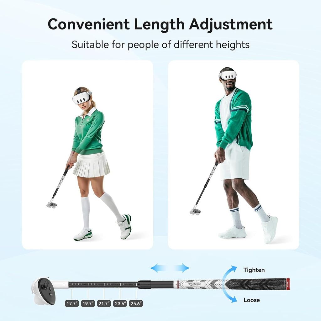 Prociv VR Golf Club Attachment Compatible with Meta/Oculus Quest 3S/Quest 3 Adjustable Length 80 Degree Keep Tracking Non-Slip VR Golf Handle Grip for Golf +（for Right Controller）