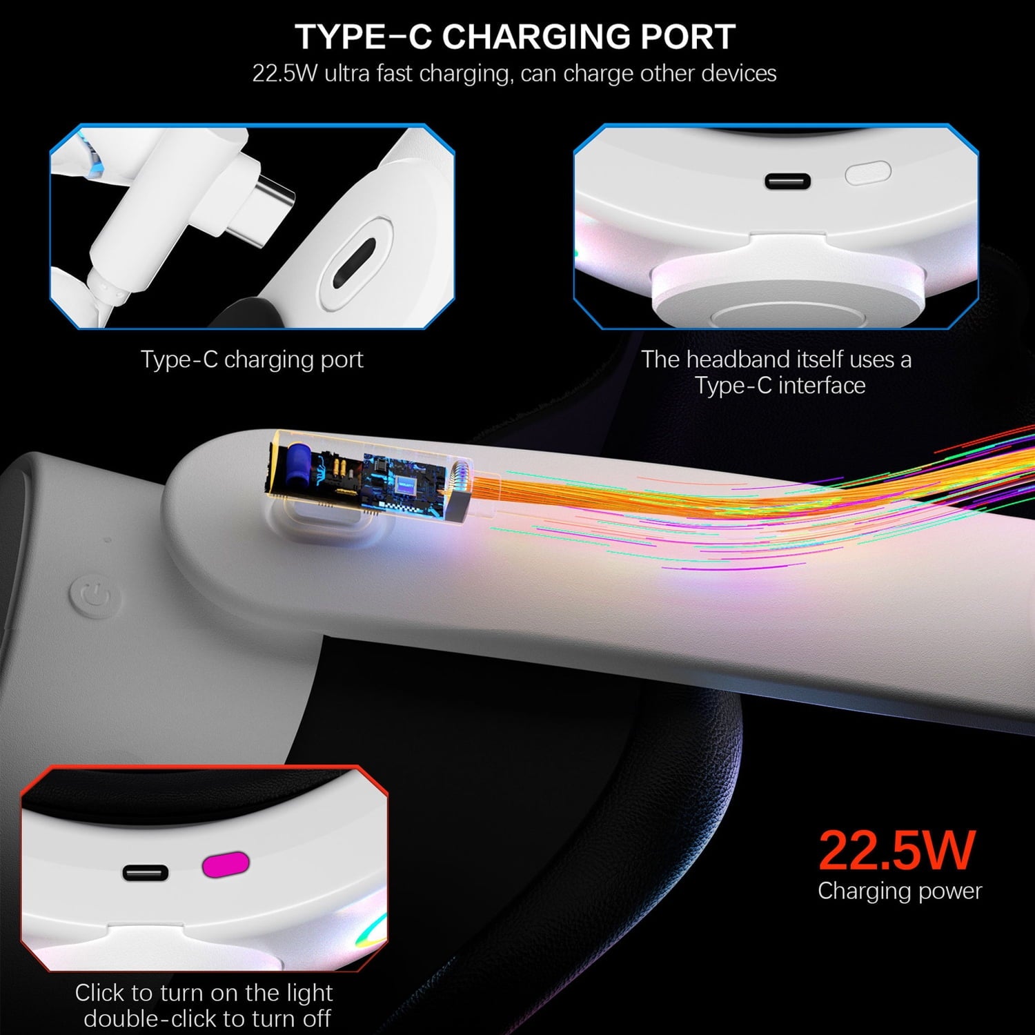 RGB Battery Head Strap for Meta Quest 3s/Quest 3 10000mAh Battery Pack Compatible with Oculus Quest 3s/Quest 3 for Extended 8 Hrs of Playtime Adjustable Elite Strap (White)