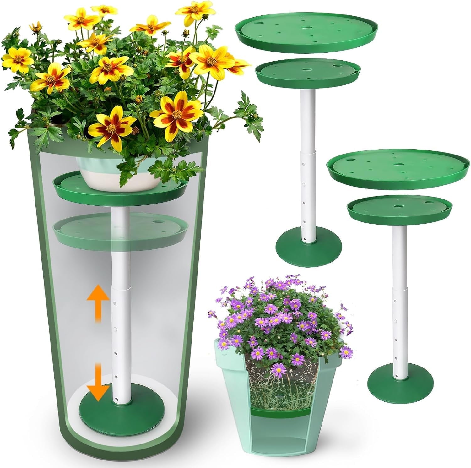 2 Pack Plant Risers for Inside Pots 11-17 Adjustable Height Plant Risers with Drainage Holes Rise Planter Filler Risers for Tall Flower Pots and Large Plant Pots 6 8 10 Base or Top