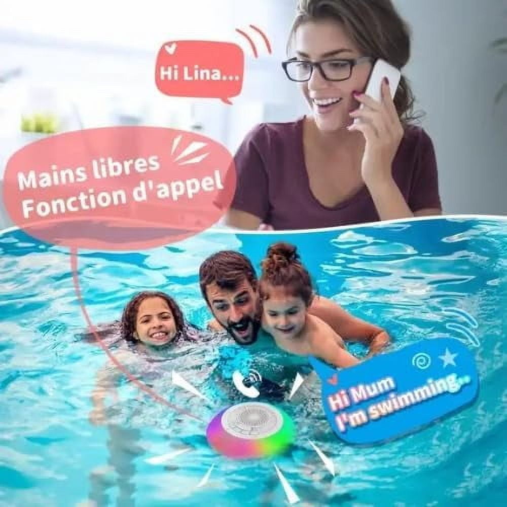 Floating Pool Bluetooth Speakers with RGB LED Waterproof Stereo Sound Floating Speaker Built-in Mic Wireless Shower Speaker for Hot Tub Pool Bathtub Shower Outdoor Swim Floating Pool Lights