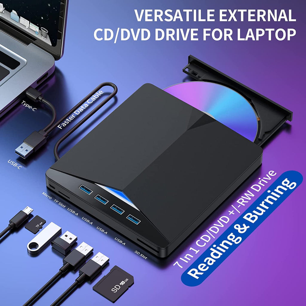 USB External CD DVD Drive for Laptop USB 3.0 DVD Player Portable CD/DVD Burner CD ROM External DVD Drive for Laptop Compatible with Laptop Desktop PC Windows 11/10/8/7 Linux Mac OS