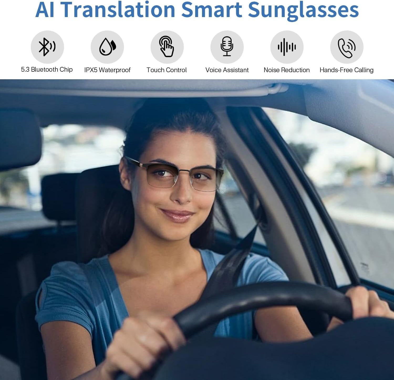 Wiher Smart Glasses with AI Translation Bluetooth Audio Sunglasses with Photochromic Lenses Voice Assistant Real-Time Translation Supports 144+ Languages Great for Business Travel Silver