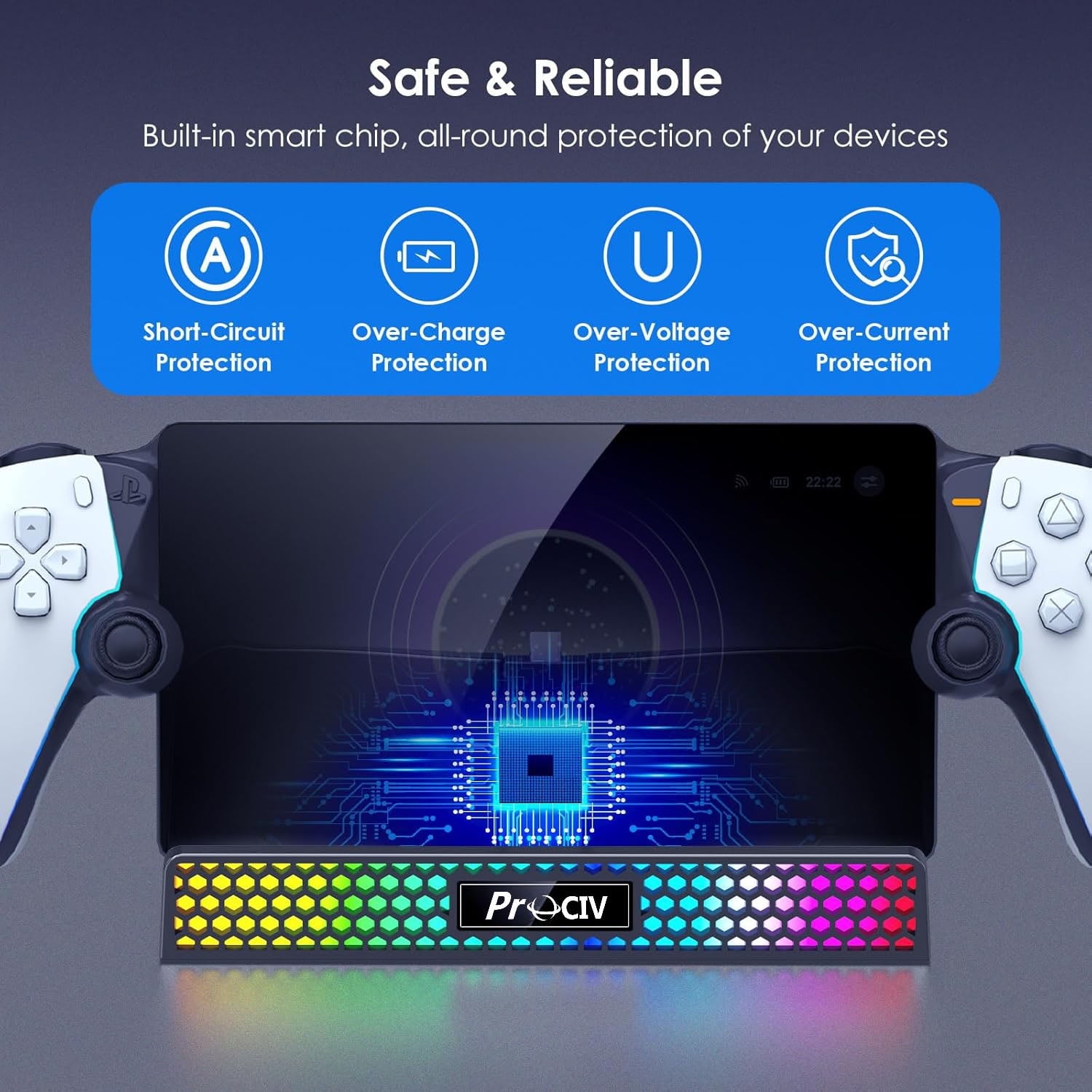 Charging Dock for PlayStation Portal 3 in 1 Charging Stand for PS5 Portal with 14 RGB Light and 4.9ft USB C Charging Cable Portable Charger Accessories for PlayStation Portal Remote Player(Black)