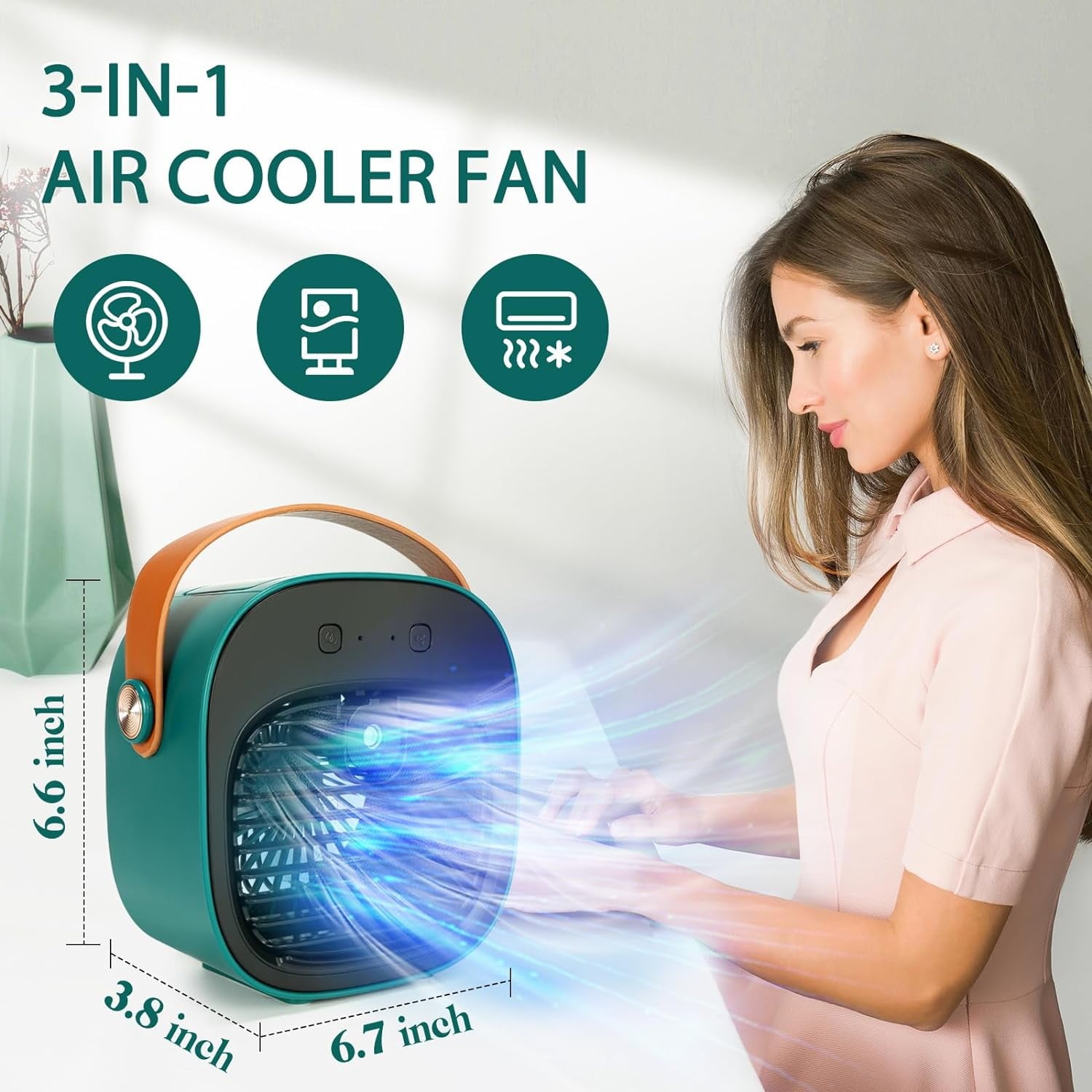 Air Fan Portable Rechargeable Personal Air Cooler Quiet Mini Air Conditioner Fan with 3 Speeds Desk Cooling Fan for Bedroom Car Home Camping Travel and Office
