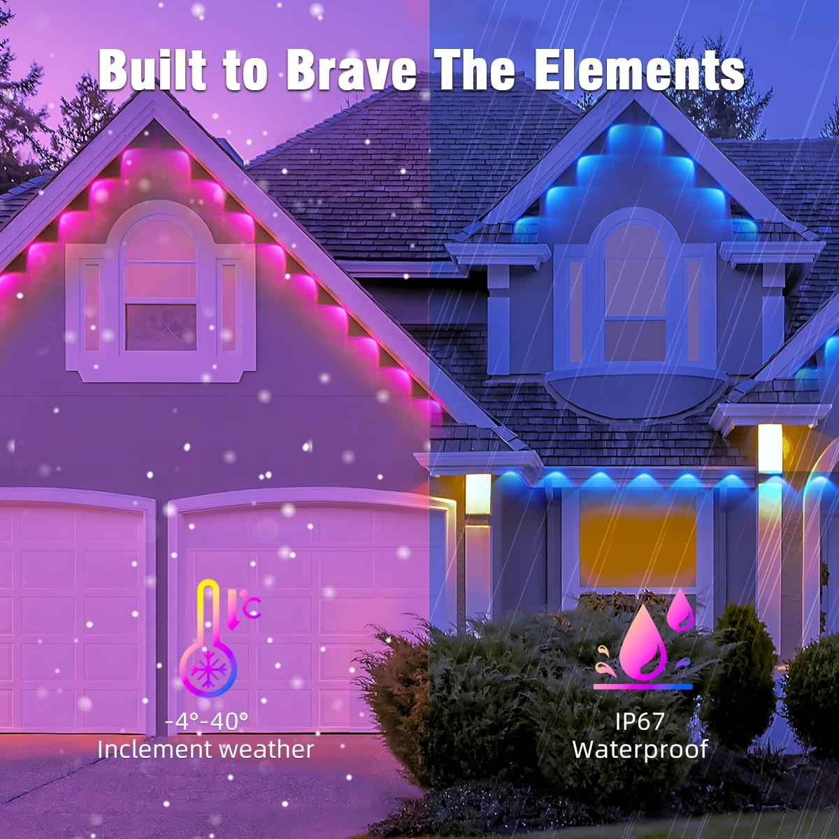 Permanent Outdoor Lights 100ft Smart RGB+IC App Control Outdoor Lights with 48 LEDs LED Eaves Lights IP67 Waterproof House Roof Outdoor Lighting for Party Daily Halloween Christmas Garden