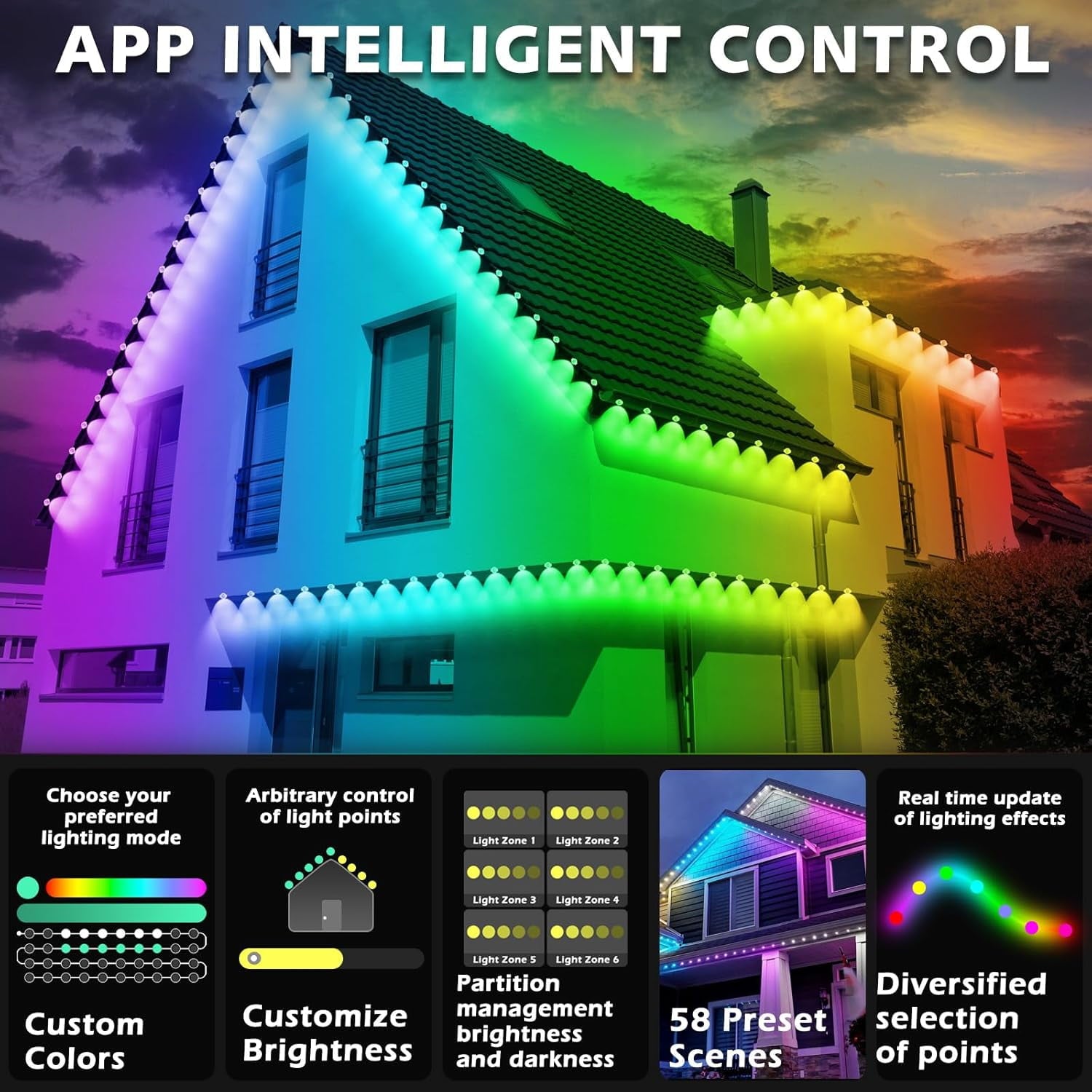 Prociv Permanent Outdoor Lights Waterproof 100FT 50LEDs Eaves Lights APP & Remote Control Color Changing Outdoor Lights with DIY Modes for for Party Daily Halloween Christmas Garden
