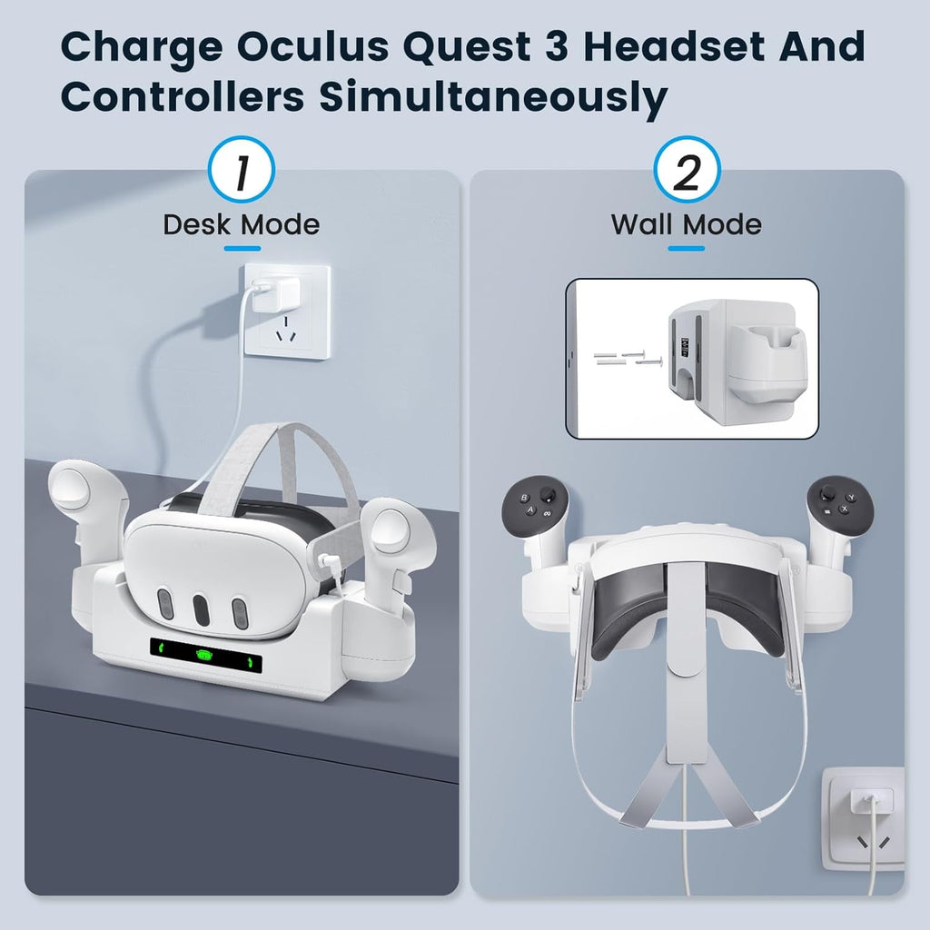 Prociv Charging Dock for Oculus/Meta Quest 3 Charging Stand for Meta Quest 3 Controller and Headset with 2 Rechergeable Batteries Battery Cover