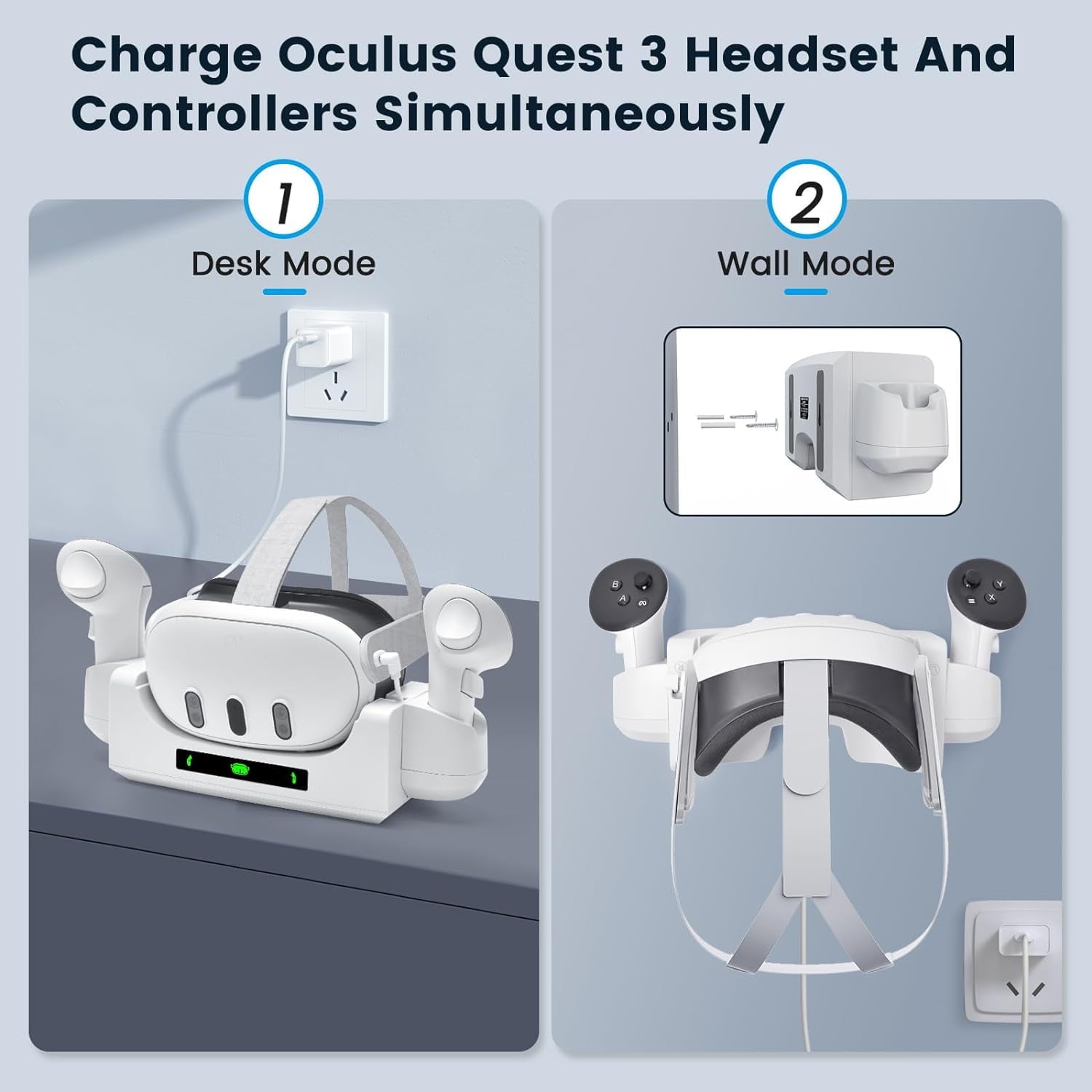 Prociv Charging Dock for Oculus/Meta Quest 3 Charging Stand for Meta Quest 3 Controller and Headset with 2 Rechergeable Batteries Battery Cover