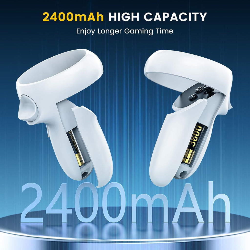 For Meta Quest 2/3/3S Controller Accessories Rechargeable Battery Pack with Charger 4 Pack 1.5V 2400mAh Long-Lasting Battery with Charging Storage Box for Oculus Quest 2/3/3S Controller Accessories