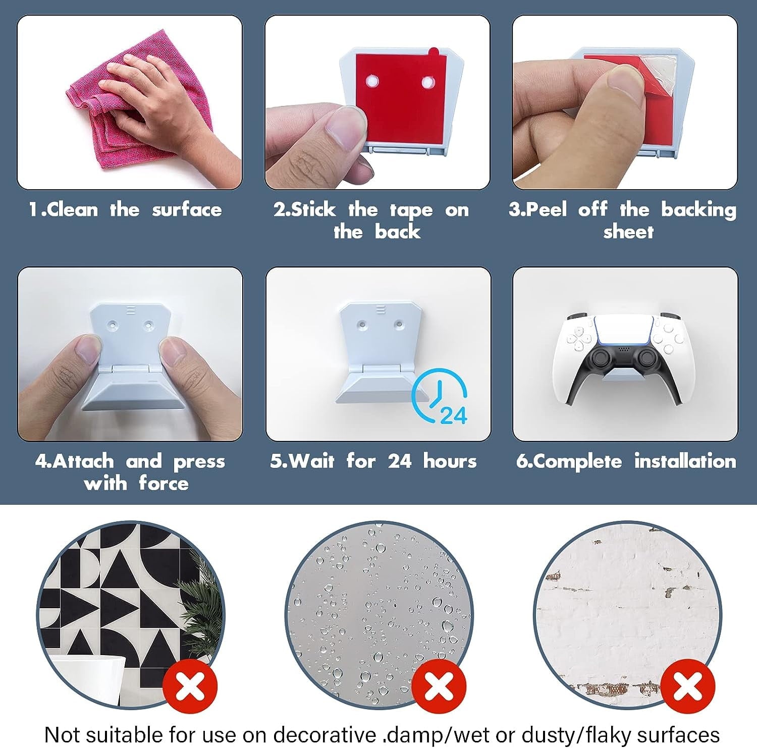 6 Pack Foldable Controller Wall Mount Holder for PS5/PS4/Xbox/Switch Controller Stand Hanger with Anti-slip Pad Universal Gaming Remote & Headphone Accessories