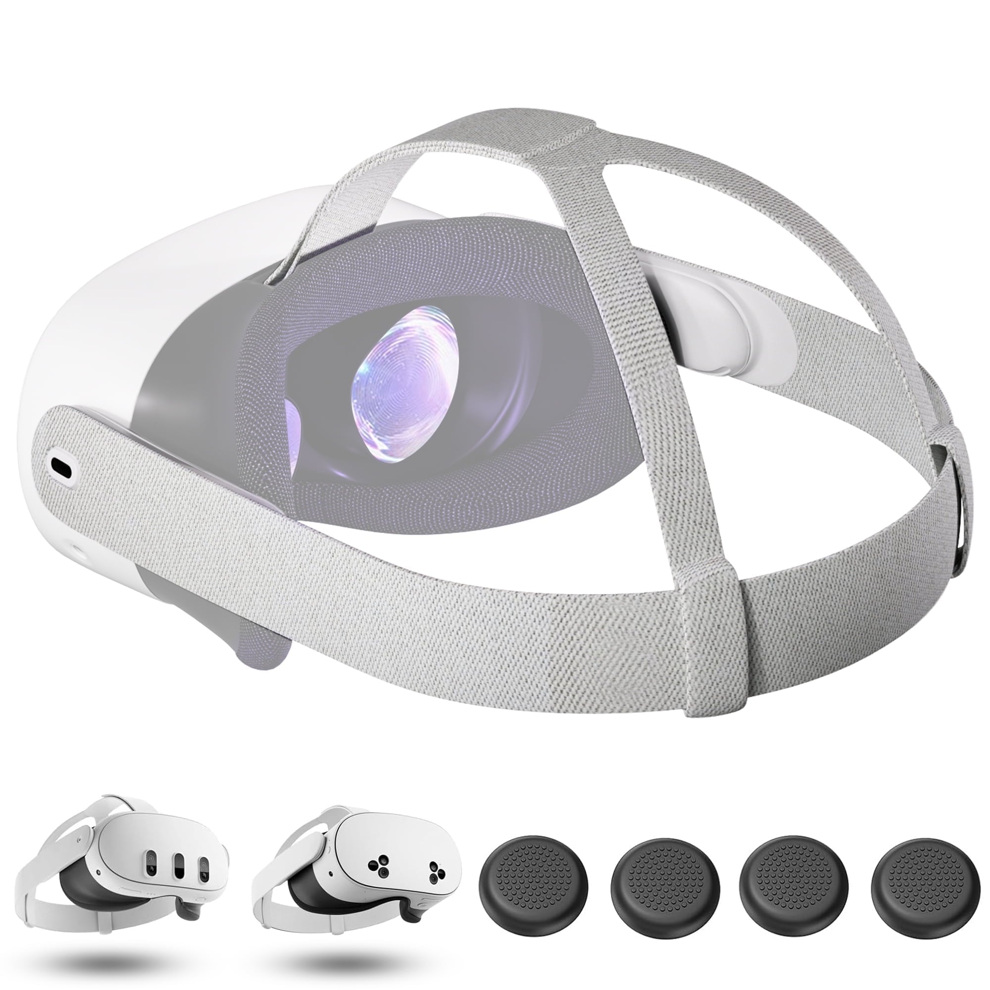 Replacement Head Strap for Meta Quest 3/3S Original Oculus Quest 3 Comfort Headband 4 Thumbstick Caps Included Adjustable & Breathable Design-VR Head Strap Accessories