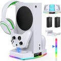Cooling Stand & Charging Station for Xbox Series S with RGB Light - Dual Controller Charger & Cooler Fan for Xbox Series S Accessories with 2*1400mAH Batteries and Headphone Hook