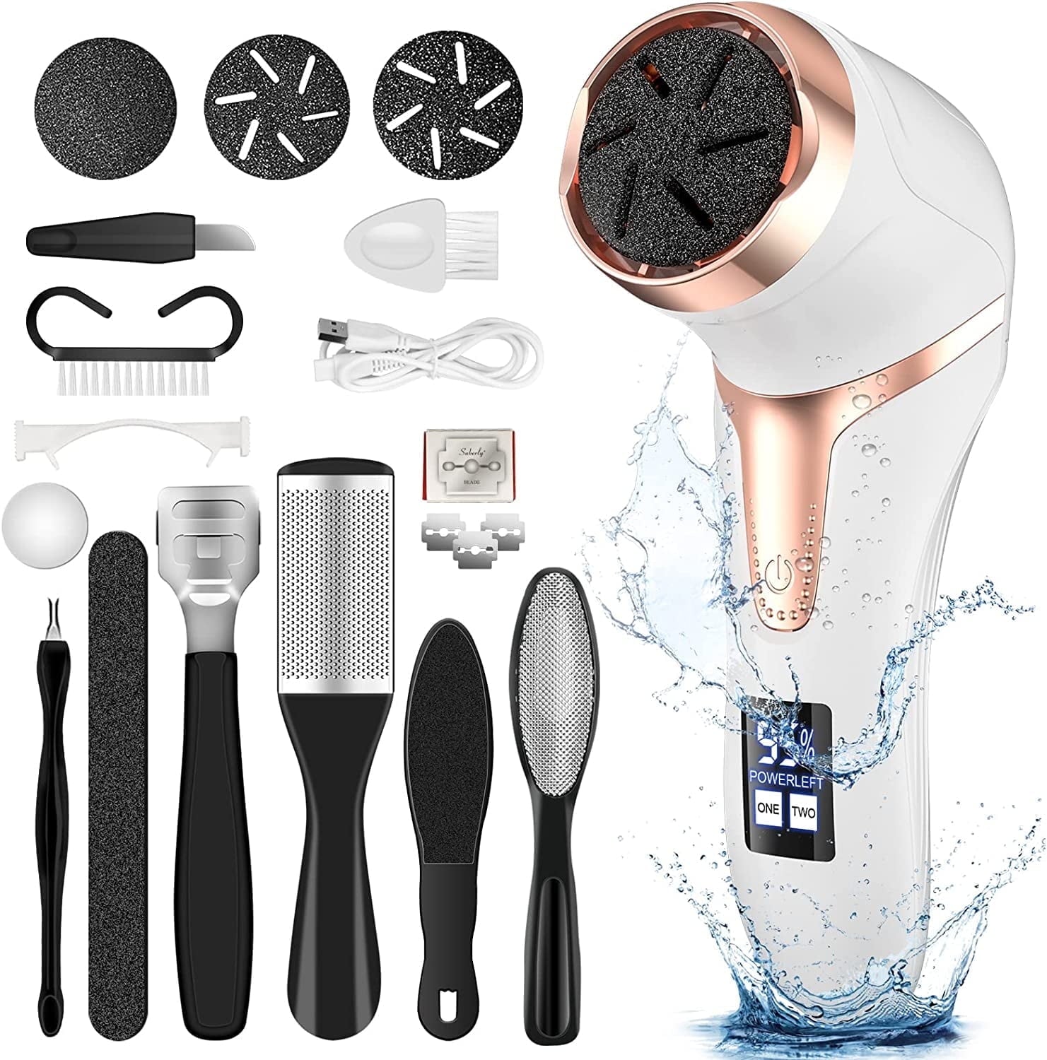 Prociv Electric Foot Callus Remover with Vacuum Cleaner Rechargeable Foot File Dead Skin Remover with 2 Speed 3 Grinding Head LCD Display Professional Kit for Foot Care White