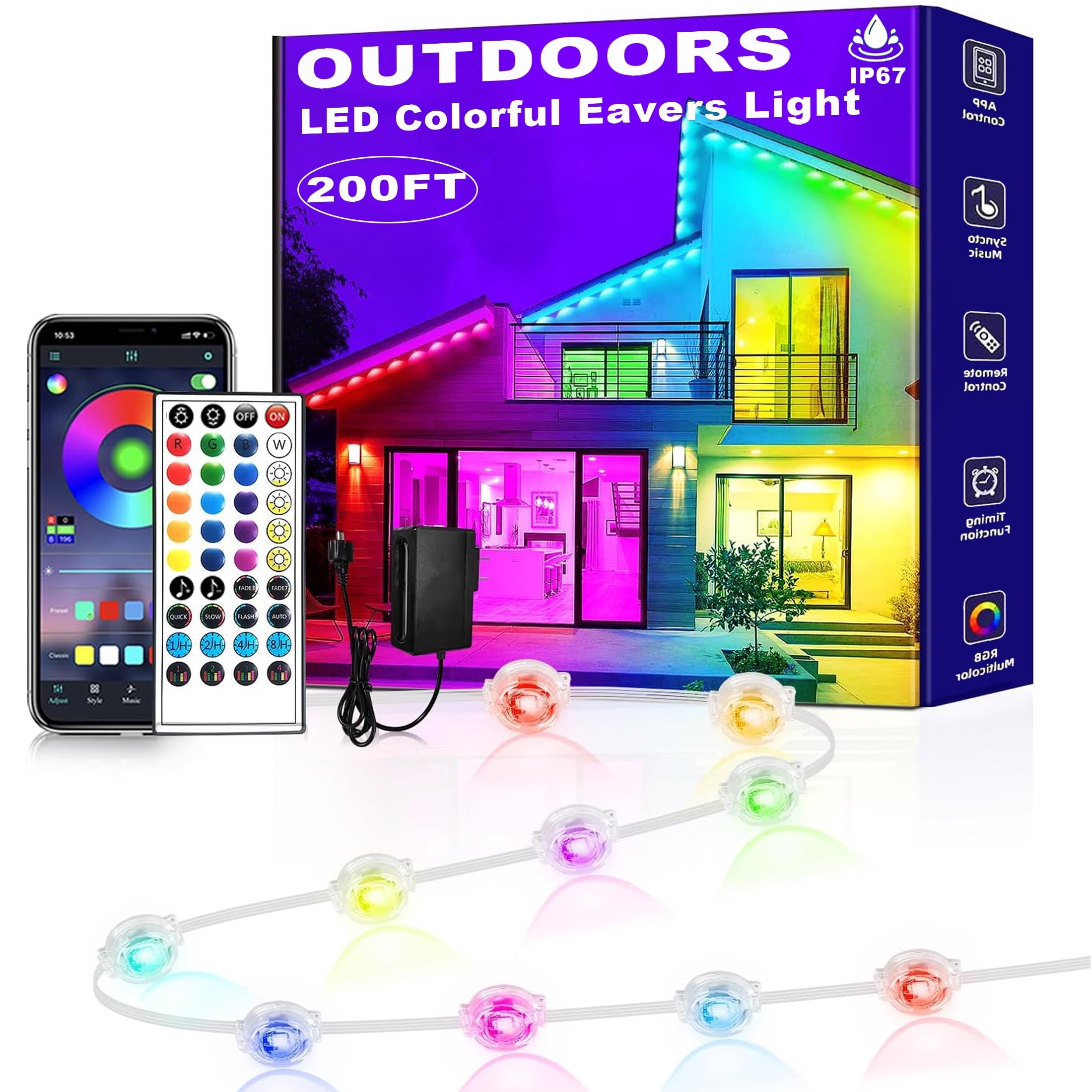 Prociv Permanent Outdoor Lights Waterproof 200FT 75LEDs Eaves Lights APP & Remote Control Color Changing Outdoor Lights with DIY Modes for for Party Daily Halloween Christmas Garden