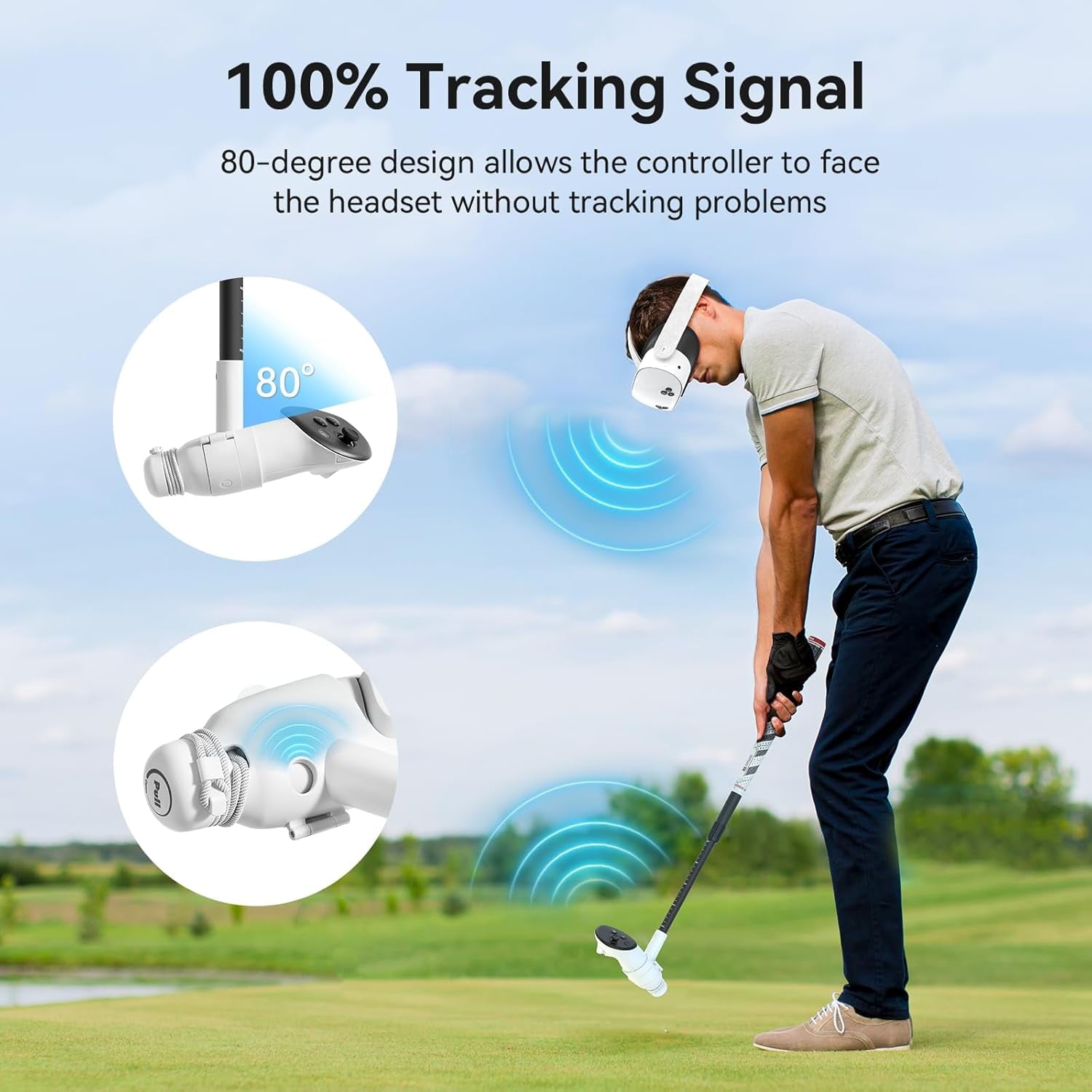 Prociv VR Golf Club Attachment Compatible with Meta/Oculus Quest 3S/Quest 3 Adjustable Length 80 Degree Keep Tracking Non-Slip VR Golf Handle Grip for Golf +（for Right Controller）