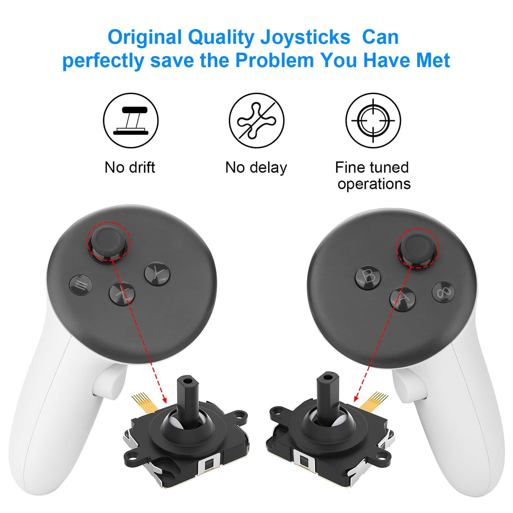 Joystick Replacement Kit for Oculus Quest 2 Repair Kit for Meta Quest 3 Controller 9 in 1 Joystick Thumbstick Cap Replacement Accessories Parts Drift Repair with Tools