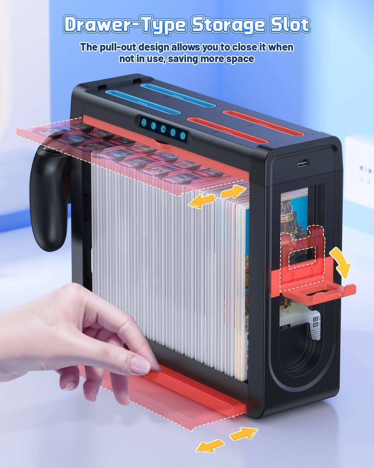 Organizer and Charging Station for Nintendo Switch 2/1 Charger Dock for Joycon 2/1 Retractable Storage Stand for Switch 2 Console 16 Game Disc 14 Game Cards for Pro Controller
