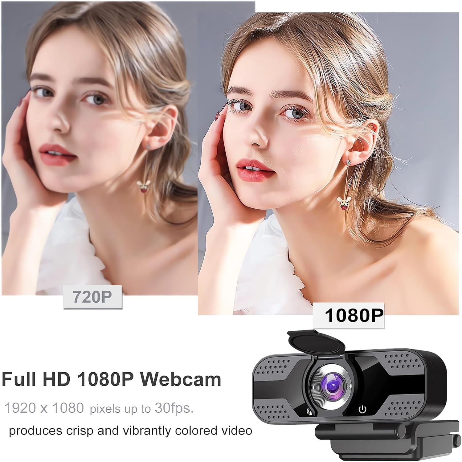 Webcam with Microphone for Desktop 1080P HD USB Webcam for PC Desktop & Laptop with Privacy Cover&Webcam Tripod Plug and Play for Conferencing and Video Calling