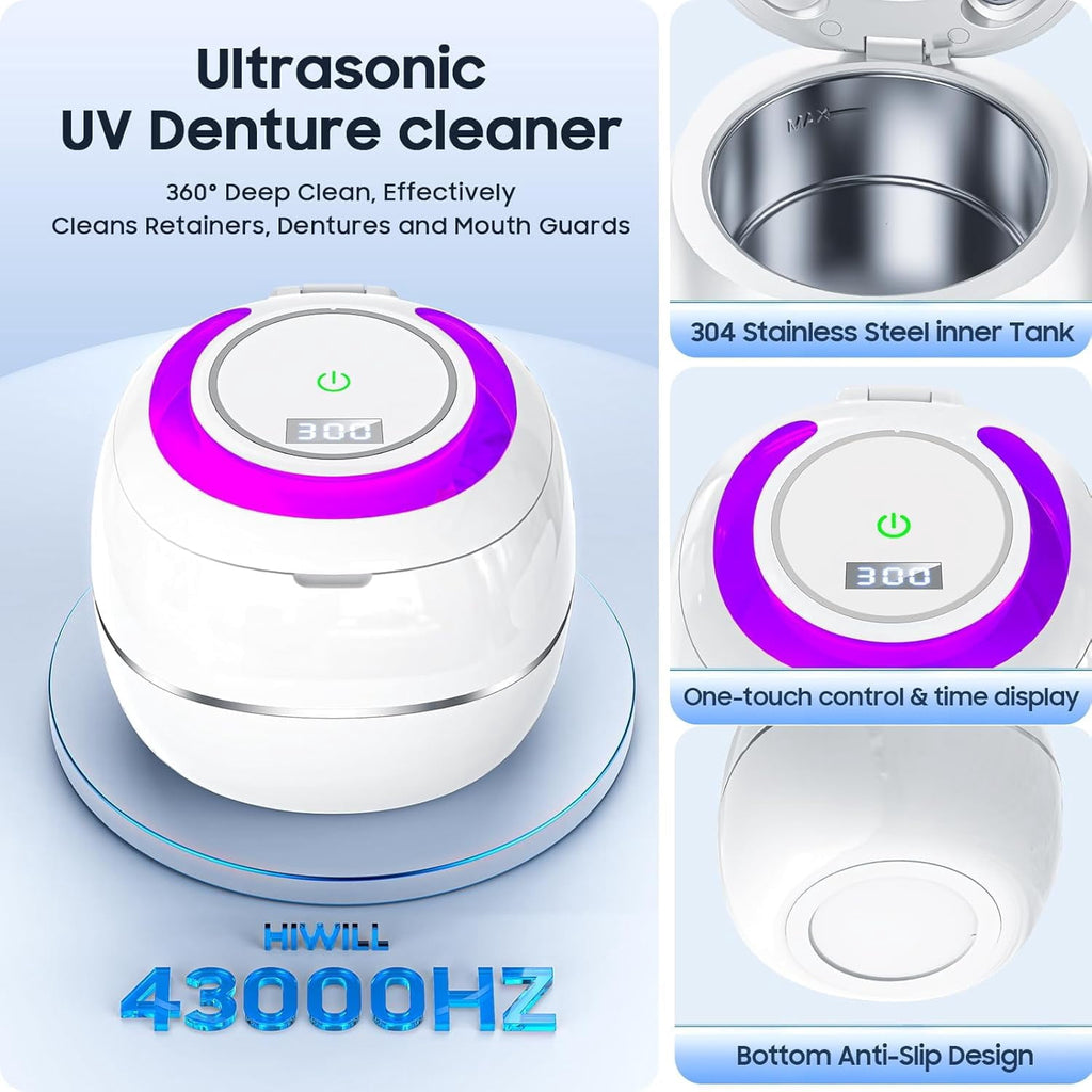 Prociv 2026 Ultrasonic Cleaner for Dentures 30W Professional Retainer Cleaner Machine for Aligner Retainer Toothbrush Head Jewelry Diamonds Home or Travel Use