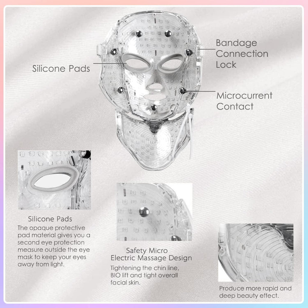 Led Face Mask Light Therapy 7 Color Led Light Therapy Facial Mask Blue Red Light Therapy for Face Acne Reduction Skin Care Mask