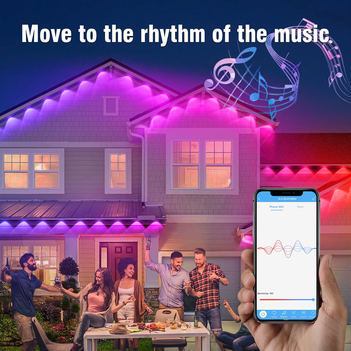 Permanent Outdoor Lights 100ft Smart RGB+IC App Control Outdoor Lights with 48 LEDs LED Eaves Lights IP67 Waterproof House Roof Outdoor Lighting for Party Daily Halloween Christmas Garden