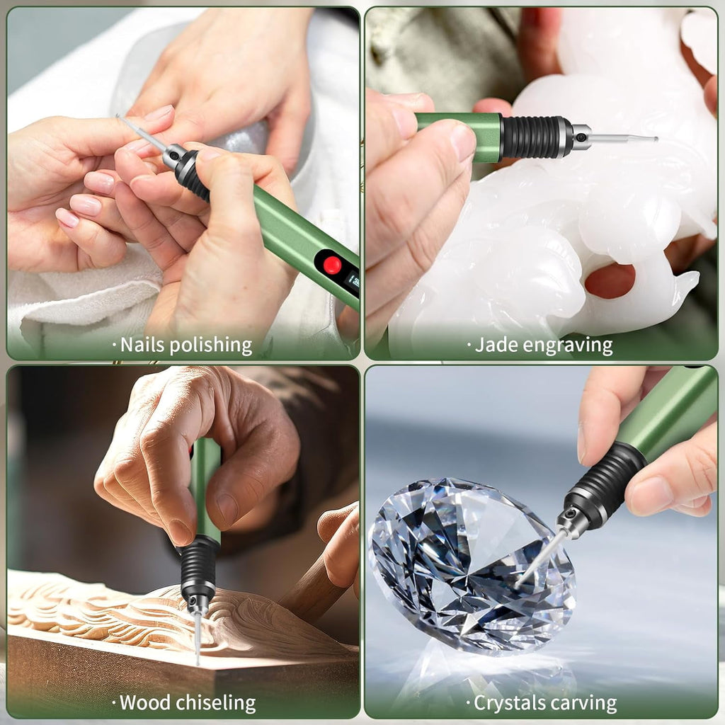 Wiher Engraving Pen with 30 Bits Mini Electric DIY Engraver Cordless Rotary Tools Portable Engraving Pen for Metal Wood Glass and Plastic Jewelry (Green)