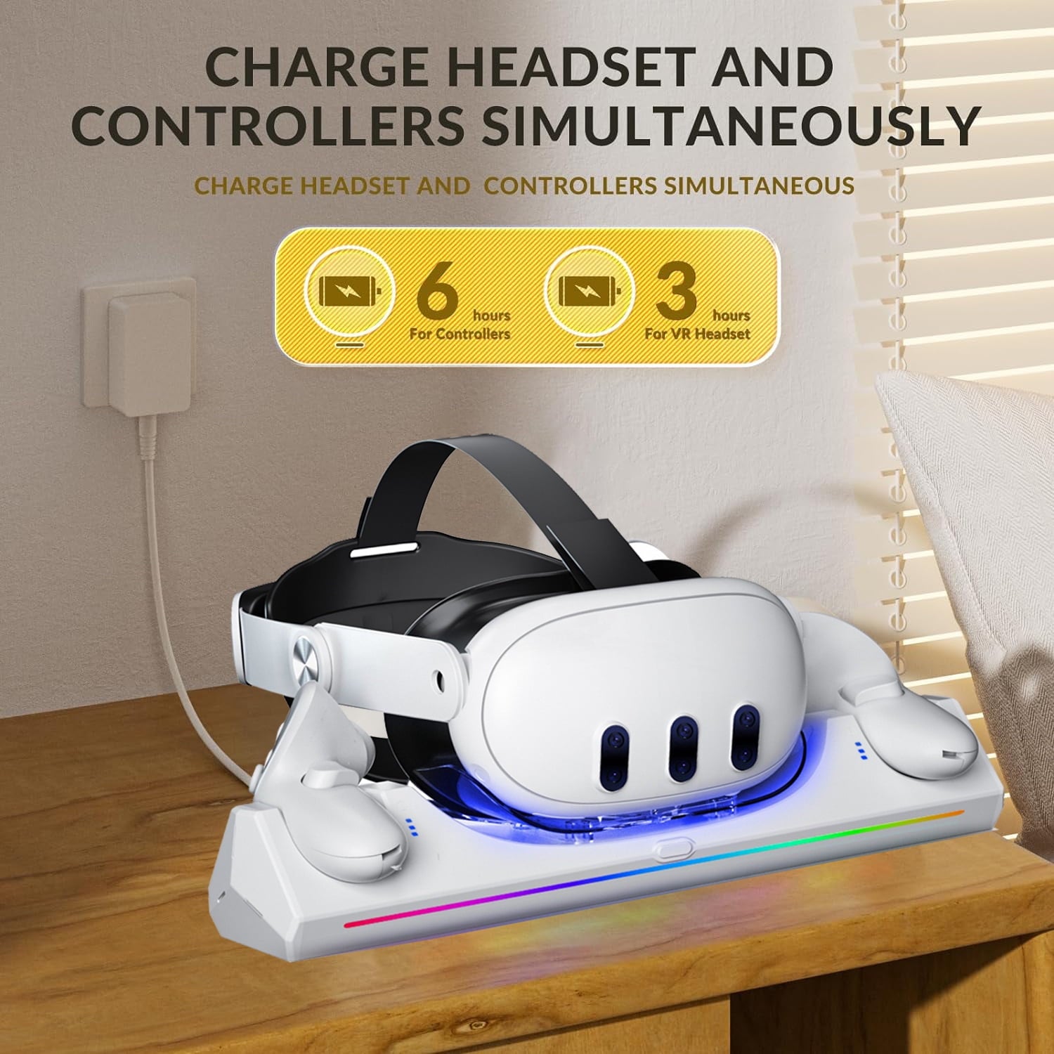 Charging Dock for Oculus Quest 3/Quest 3S Magnetic Charging Station for Meta Quest 3 VR Headset & Controllers with 2 Rechargeable 2100mAh Batteries USB-C Charger Supports LED Indicator